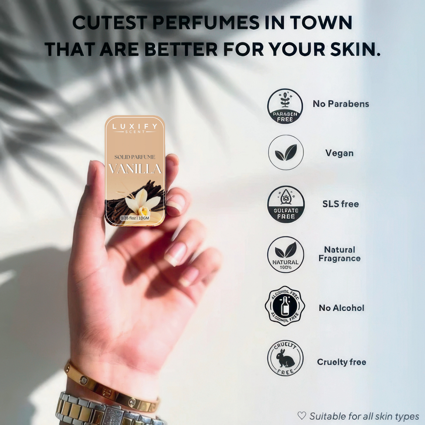 LUXIFY SCENT Vanilla Solid Perfume Natural Vegan | Date Ready Pocket Size Body Fragrance, Enhances Longevity for Women and Men for All Skin Types (10Gm)